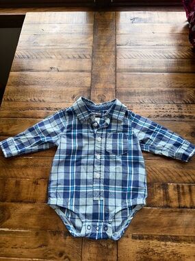 OshKosh B'gosh Blue Plaid Long-Sleeve One-Piece Bodysuit
